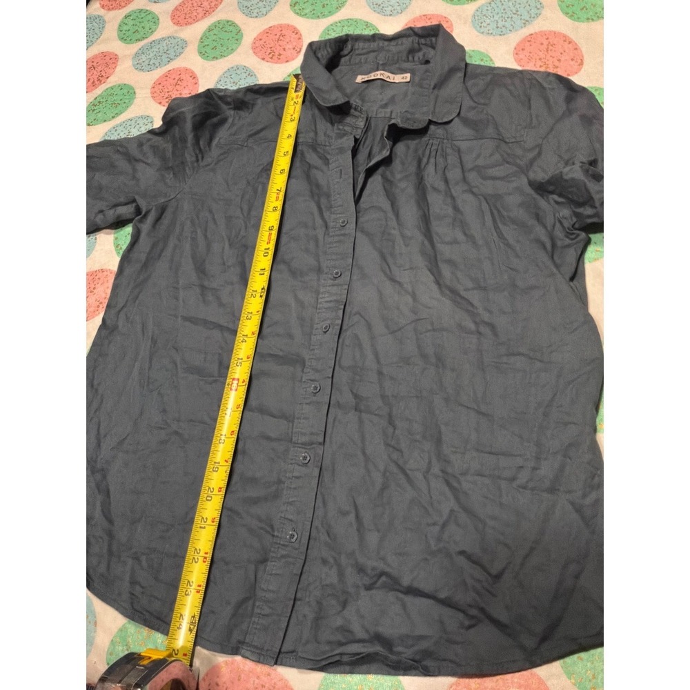 Kookai Charcoal Grey Button Down Long Sleeve Shirt Blouse Sz 42 Pleated Shoulder
